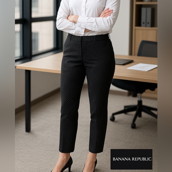 Banana Republic Pants - Banana Republic Sloan Ankle Black and white Polka Dot Straight Leg Career Pants
